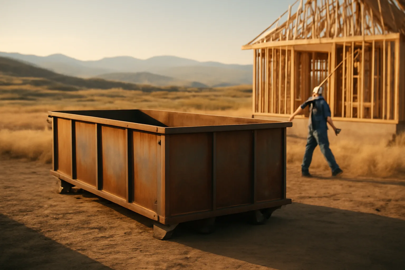 Steel roll-off dumpster on an Idaho residential construction site